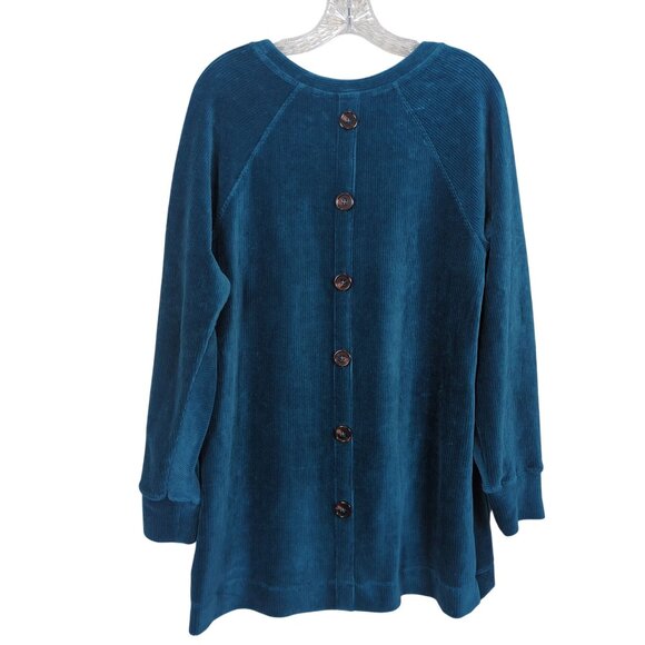 Soft Surroundings Women M Blue Tunic Top Velour Corduroy Button Back Long Sleeve - Picture 2 of 12